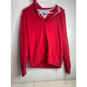 Tommy Hilfiger Red Half Zip Hoodie Sweatshirt Logo Men's M